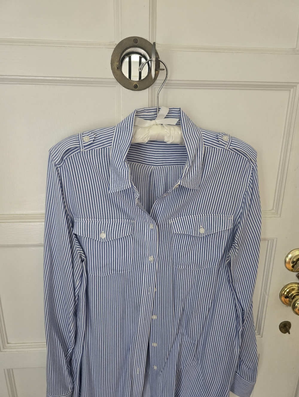 Banan Republic Blue White Striped Size M Blouse - Picture 6 of 6